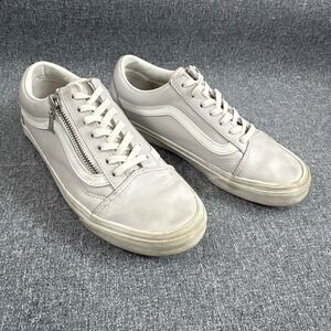 Vans Old Skool Zip Womens 7 White Leather Side Zip Low Top Sneakers